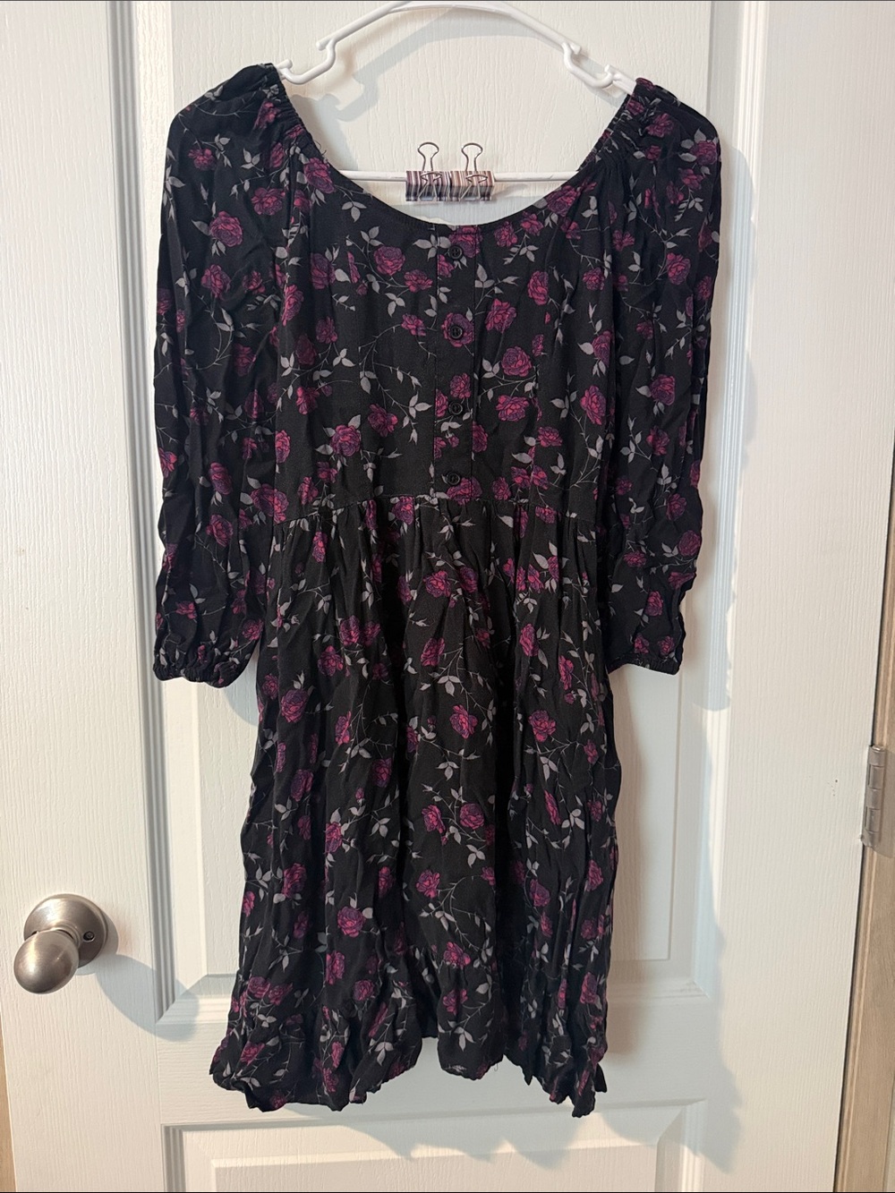 Hot Topic Black Dress with Purple Floral Print - Long Sleeve